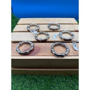 Set 6 Williams Sonoma Silver Bamboo Napkin Rings-VTG Chinoiserie Style